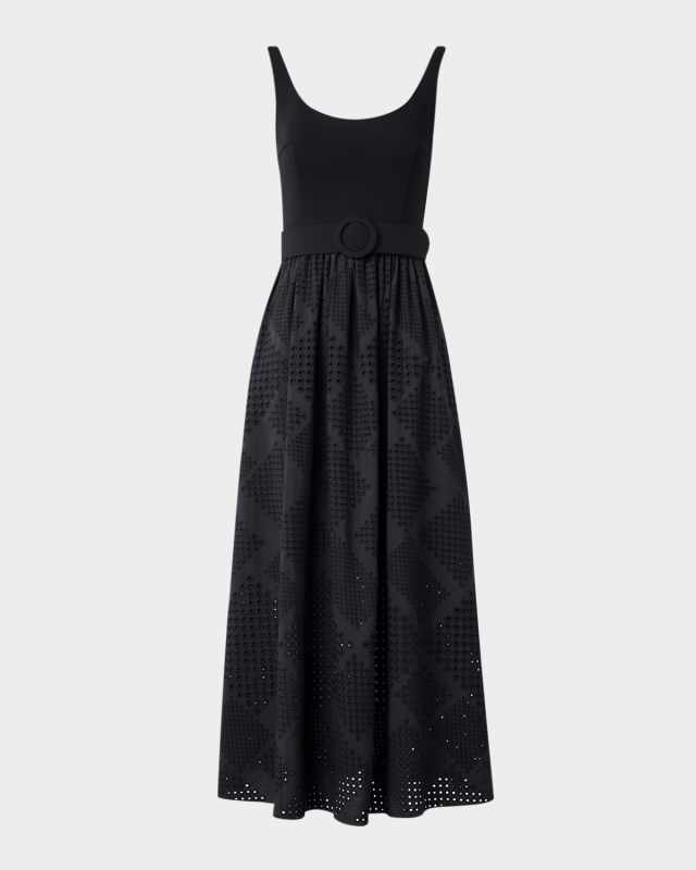 Belted Eyelet-Embroidered Cotton Midi Dress